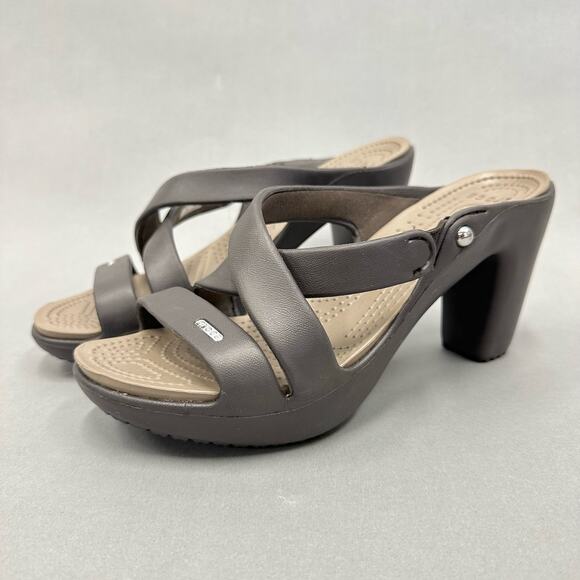 CROCS Cyprus IV Heel Brown Mushroom Brown Sandals Rubber Jelly Womens Size 10 - Picture 2 of 14